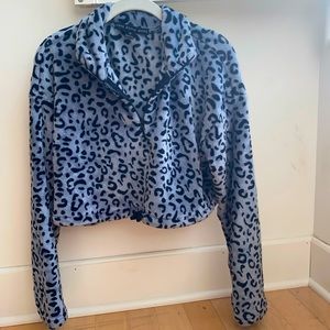 Blue fuzzy cheetah crop sweatshirt